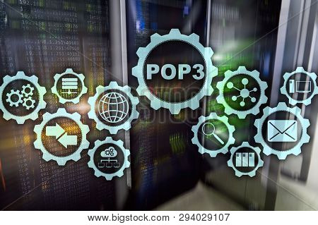 Pop3. Post Office Protocol Version 3. Standard Internet Protocol On Datacenter Background.