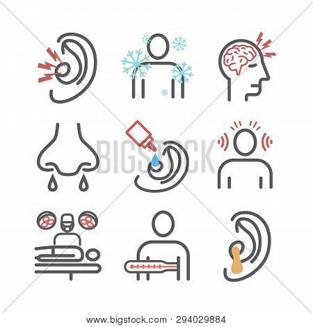 Otitis . Symptoms, Treatment. Vector Signs For Web Graphics.