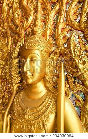 Ancient Thai Craft Art In The Famous Temple Wat Thasung, Uthai Thani, Thailand.