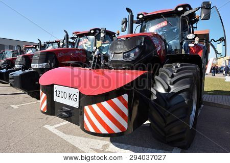 Kaunas, Lithuania - April 04: Case Ih Tractor And Brand Logo In Kaunas On April 04, 2019. Case Ih Is