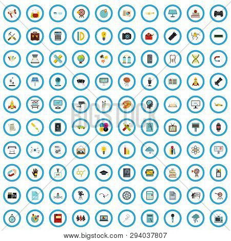 100 Scientific Reclame Icons Set In Flat Style For Any Design Vector Illustration