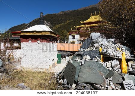 Chongu Buddhist Temple In The Daocheng Yading National Nature Reserve (know As Nyidên In Tibetan), G