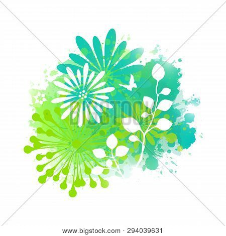 Watercolor Abstract Floral Background. Spring Or Summer Design. Vector Design For T-shirt Print, Car