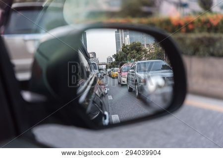 Cars On Busy Road In The City With Traffic Jam