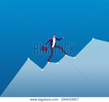 Career Growth Concept. Businessman Rises Of Growing Chart. Business Career Planning, Professional St