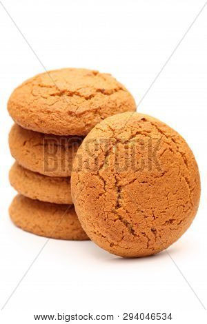 Stack Of Oatcakes On White Background. Close Up