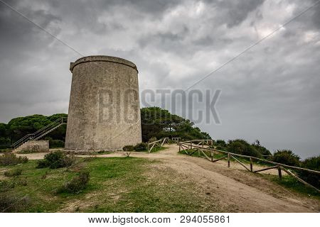 Tajo Tower Under The Storm In Barbate, Cadiz