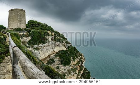 Tajo Tower Wide Panorama Under The Storm In Barbate, Cadiz