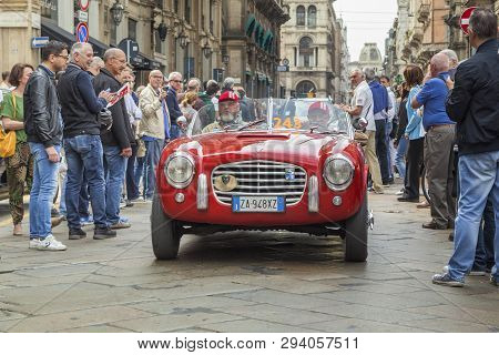 Milan, Italy - May 19, 2018: This Is The Siata Daina Gran Sport On The Retro Parade Of Mille Miglia 