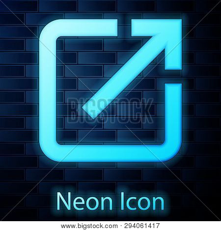 Glowing Neon Open In New Window Icon Isolated On Brick Wall Background. Open Another Tab Button Sign