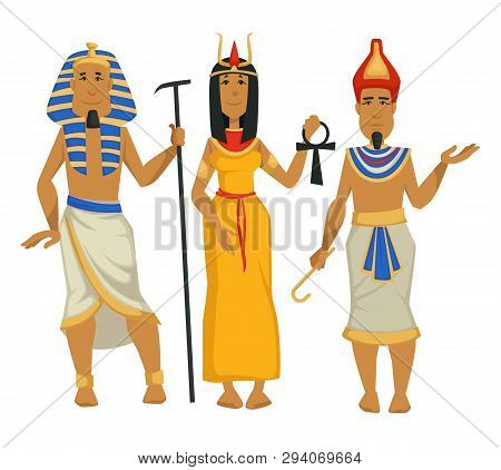 Pharaohs And Cleopatra Egyptian Kings And Queen Isolated Male And Female Characters