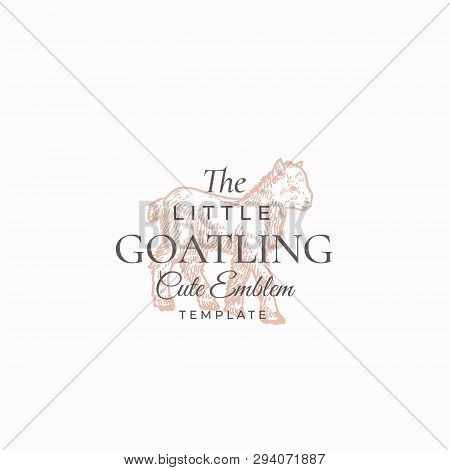 Little Goatling Abstract Vector Sign, Symbol Or Logo Template. Elegant Hand Drawn Cute Goat Sillhoue