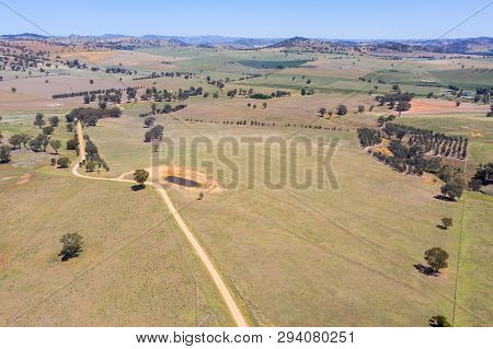 Aerial View Of Farming Agricultural Land Near Cowra In Central Nsw Australia.