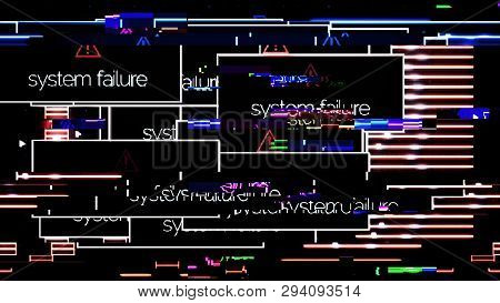 Abstract Laptop Screen With System Damage Error Messages And Signal Noise, Cyber Security Concept. A
