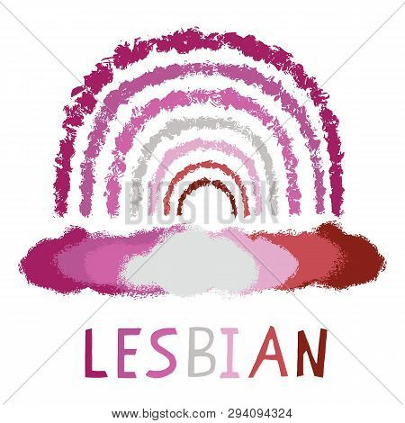 Hand Drawn Lesbian Cloud, Sun Vector Illustration. Multicolor Texture Silhouette Collection Text.