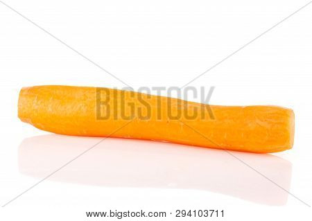 One Whole Peeled Fresh Orange Carrot Isolated On White Background