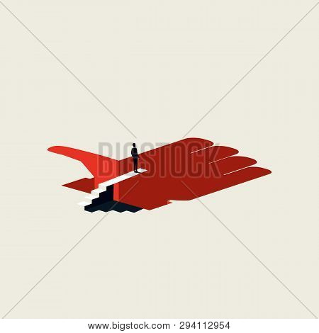 Social Media Addiction Vector Concept With Man Standing On Jumping Bord Over Hole. Minimalist Artist
