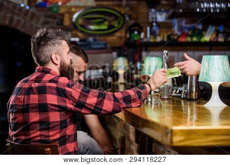 Men Relaxing At Bar. Friendship And Leisure. Friday Relaxation In Bar. Friends Relaxing In Pub. Orde