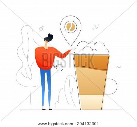 Boy Drinking Coffee - Flat Design Style Colorful Illustration