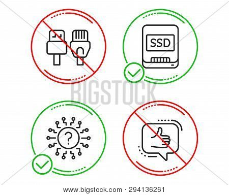Do Or Stop. Computer Cables, Question Mark And Ssd Icons Simple Set. Like Sign. Rj45 Internet, Quiz 