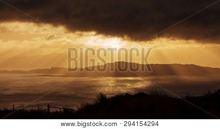 colorful sunrise over the Isle of Skye, at Old Man of Storr, Scotland