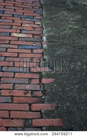 Abandoned Brick Train Depot With Tracks And Graffiti