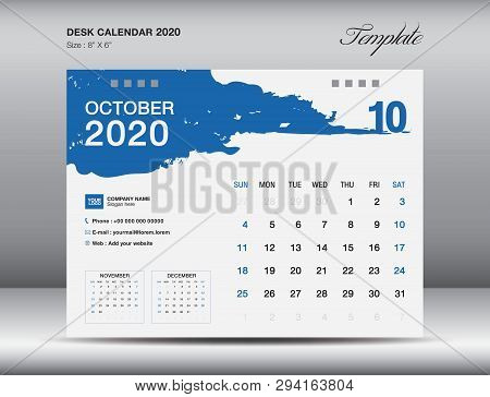 Desk Calendar 2020 Template Vector, October 2020 Month, Business Layout, 8x6 Inch, Week Starts Sunda