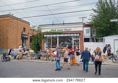 Montreal, Quebec, Canada September 29, 2018: Restaurants Near Jean Talon Poutine. With People On The