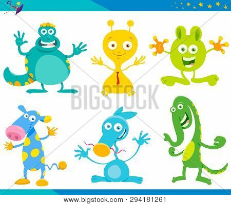 Cartoon Illustrations Of Funny Monsters And Frights Fantasy Characters Set