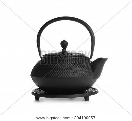 Black Teapot With Stand Isolated On White