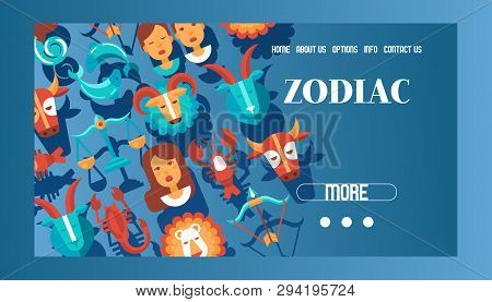 Zodiac Signs Banner Web Design Vector Illustration. Horoscope, Astrology Icons Such As Aries, Taurus