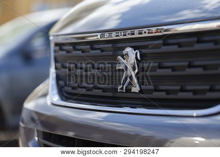 Nuremberg / Germany - April 7, 2019: Peugeot Logo On A Peugeot Car At A Car Dealer In Nuremberg.