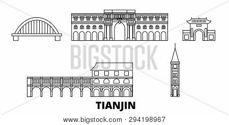 China, Tianjin City Line Travel Skyline Set. China, Tianjin City Outline City Vector Illustration, S