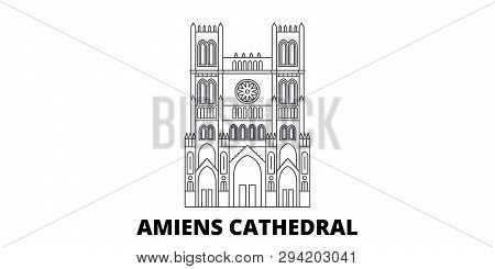 France, Amiens Cathedral  Landmark Line Travel Skyline Set. France, Amiens Cathedral  Landmark Outli