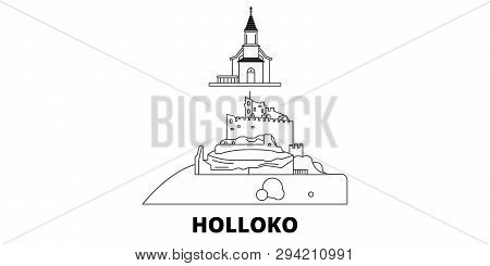 Hungary, Holloko, Old Village Line Travel Skyline Set. Hungary, Holloko, Old Village Outline City Ve