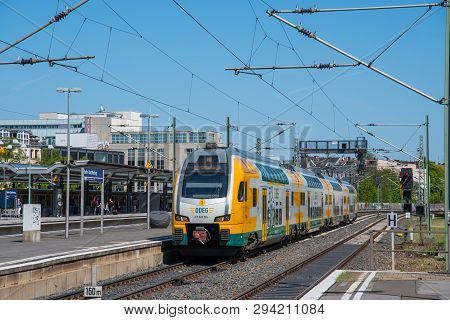 Berlin Germany - April 21. 2018: Odeg Double Decker Regional Tran At Berlin Charlottenburg Train Sta