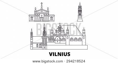 Lithuania, Vilnius Line Travel Skyline Set. Lithuania, Vilnius Outline City Vector Illustration, Sym