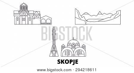 Macedonia, Skopje Line Travel Skyline Set. Macedonia, Skopje Outline City Vector Illustration, Symbo