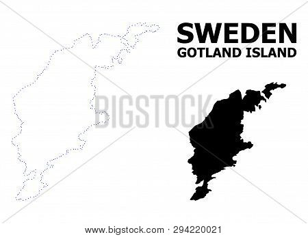 Vector Contour Map Of Gotland Island With Caption. Map Of Gotland Island Is Isolated On A White Back