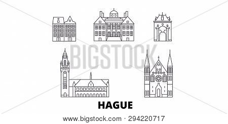 Netherlands, Hague Line Travel Skyline Set. Netherlands, Hague Outline City Vector Illustration, Sym
