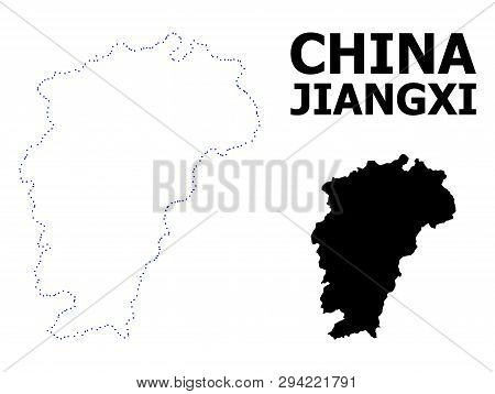 Vector Contour Map Of Jiangxi Province With Caption. Map Of Jiangxi Province Is Isolated On A White 