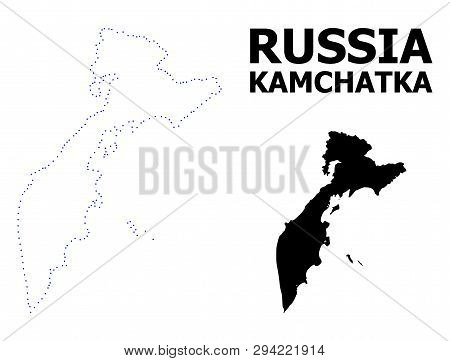 Vector Contour Map Of Kamchatka Peninsula With Name. Map Of Kamchatka Peninsula Is Isolated On A Whi