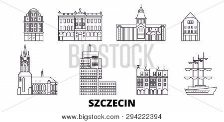Poland, Szczecin Line Travel Skyline Set. Poland, Szczecin Outline City Vector Illustration, Symbol,
