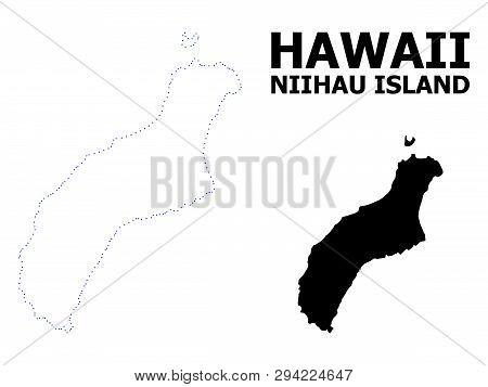 Vector Contour Map Of Niihau Island With Caption. Map Of Niihau Island Is Isolated On A White Backgr
