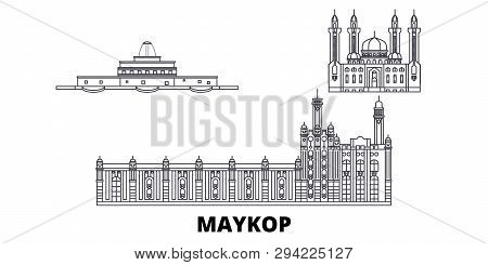 Russia, Maykop Line Travel Skyline Set. Russia, Maykop Outline City Vector Illustration, Symbol, Tra