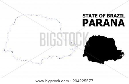 Vector Contour Map Of Parana State With Title. Map Of Parana State Is Isolated On A White Background