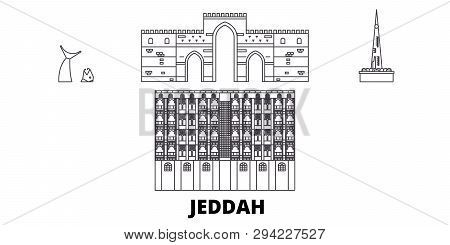 Saudi Arabia, Jeddah Line Travel Skyline Set. Saudi Arabia, Jeddah Outline City Vector Illustration,