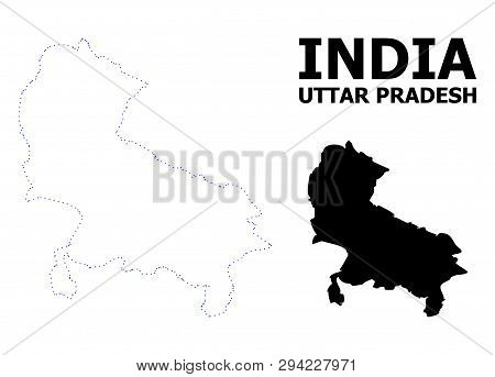 Vector Contour Map Of Uttar Pradesh State With Caption. Map Of Uttar Pradesh State Is Isolated On A 