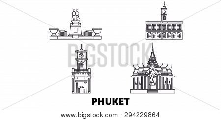 Thailand, Phuket Line Travel Skyline Set. Thailand, Phuket Outline City Vector Illustration, Symbol,