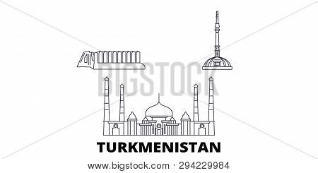 Turkmenistan Line Travel Skyline Set. Turkmenistan Outline City Vector Illustration, Symbol, Travel 